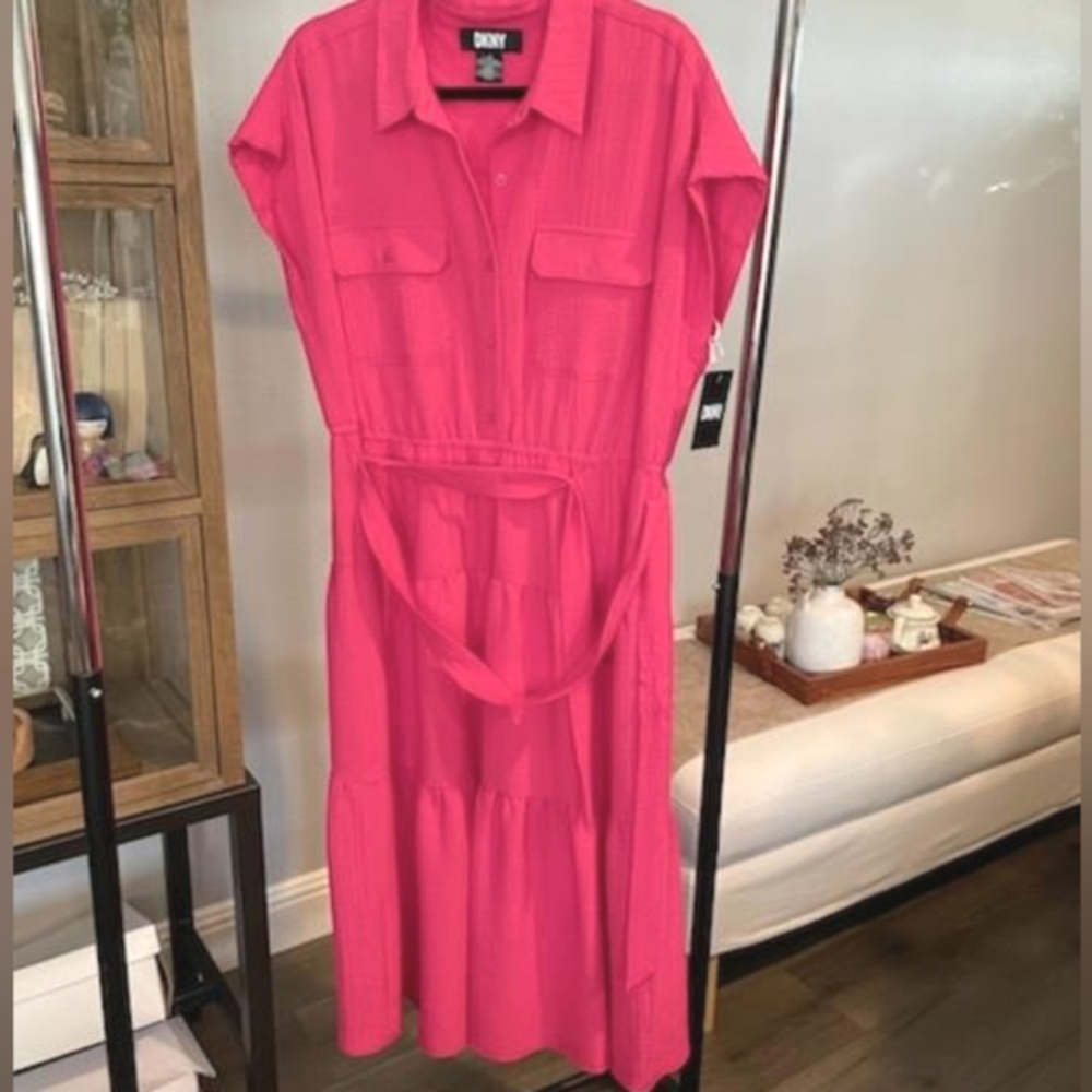 NWT DKNY | Tiered Midi Shirt Dress - Picture 5 of 8